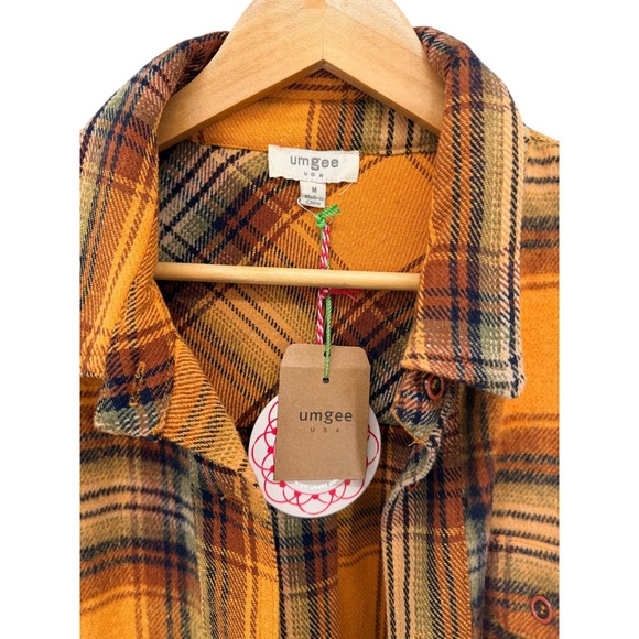 UMGEE USA Oversized Plaid Shacket Jacket Yellow Orange Button Down NWT M - Picture 5 of 8
